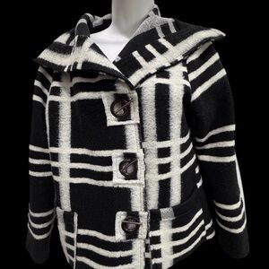 Elena wang Black and White Women's button up wool blend sweater Coat jacket SP
